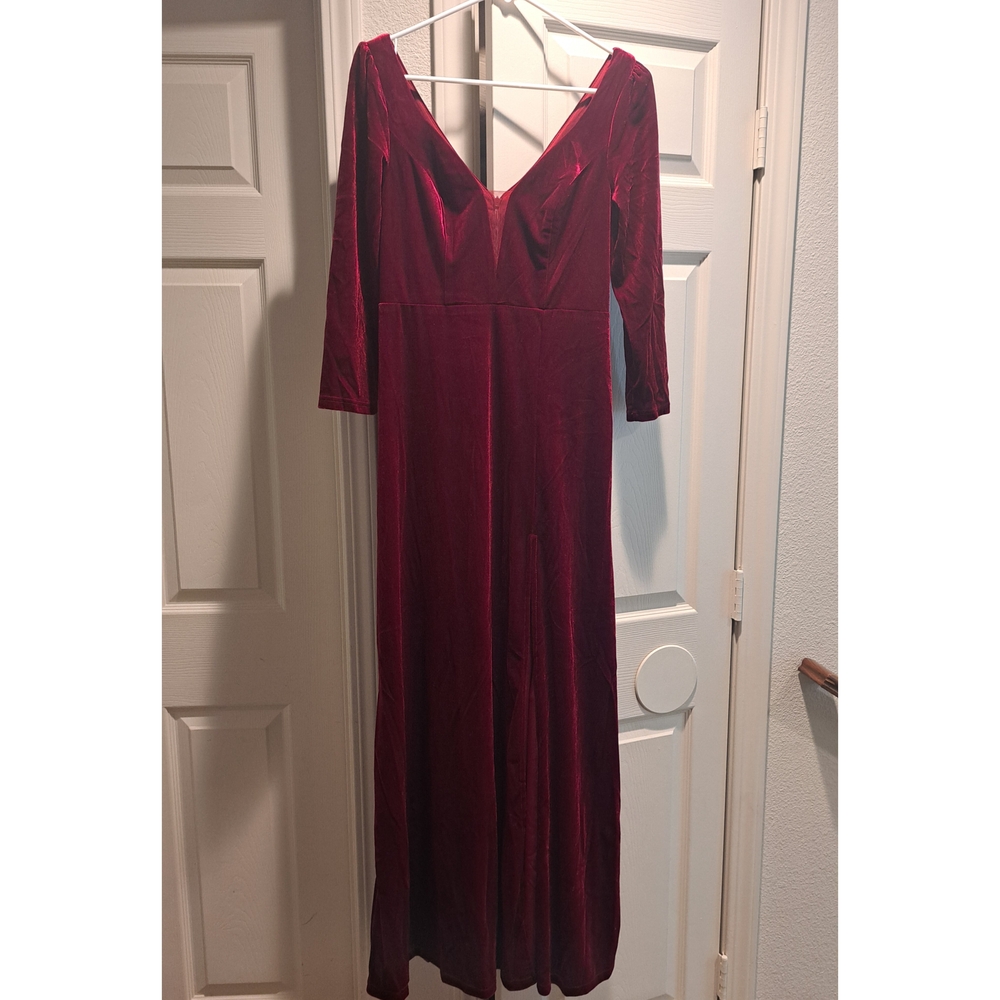 Ever Pretty Long Sleeve Burgundy Dress